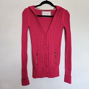 Aeropostale Pink Knit Ribbed Hooded Sweater Women's XS Vintage Y2K Bella Swan